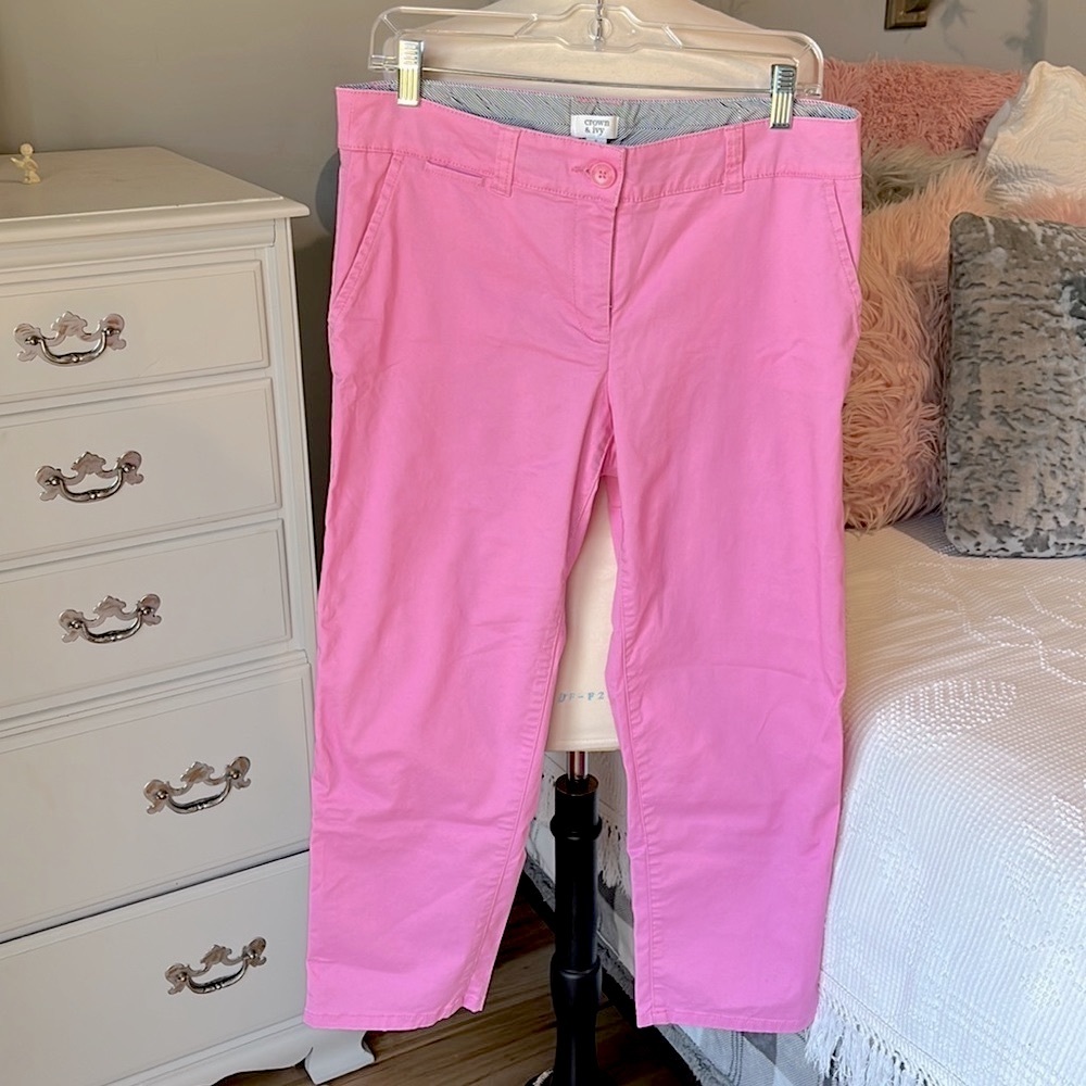 Crown & Ivy Pink Chino Pants Spring Summer Womens 8 Cotton Straight Leg